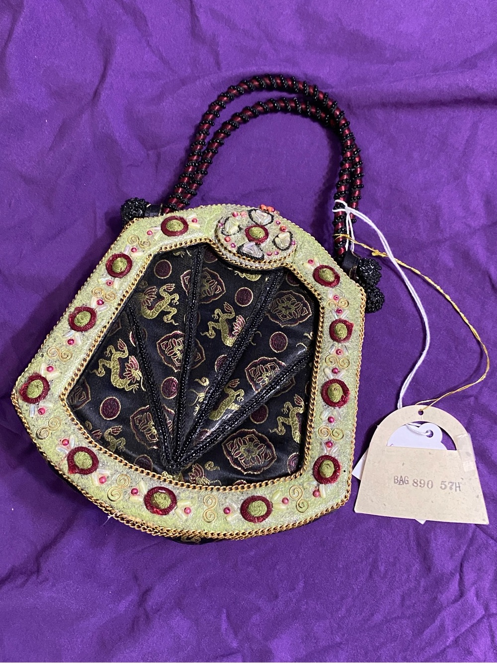 NWT Vintage 80s Mary Frances Beaded and Embroidered Asian Dragon Handbag